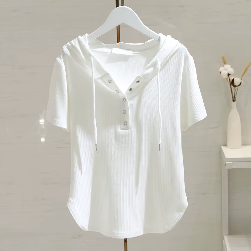 T-shirt blanc à capuche avec cordon de serrage pour femmes