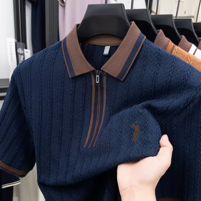 Marque de luxe à manches courtes polo shirt Paul pony broderie Stripe Design hommes tricot t
