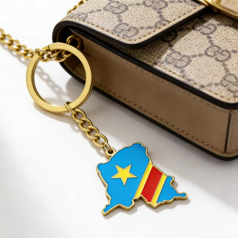 Porte-clés décoratif avec drapeau de la République démocratique du Congo, style ethnique pour hommes et femmes, accessoires polyvalents en acier titane