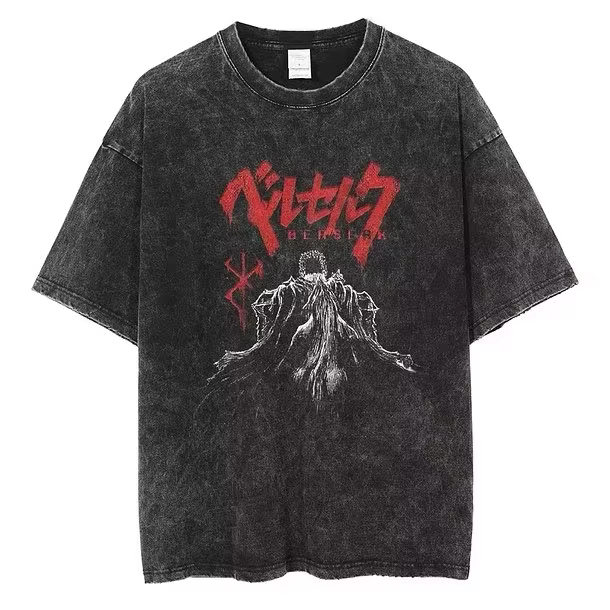 T-shirt Berserk Manga Guts Anime pour hommes et femmes, t-shirt vintage en coton lavé, vêtements décontractés d'été à manches courtes
