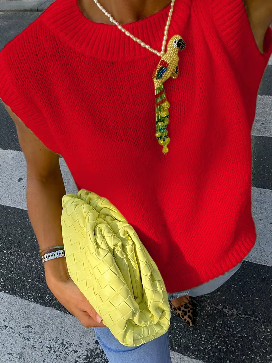 Débardeur en tricot rouge sans manches pour femme