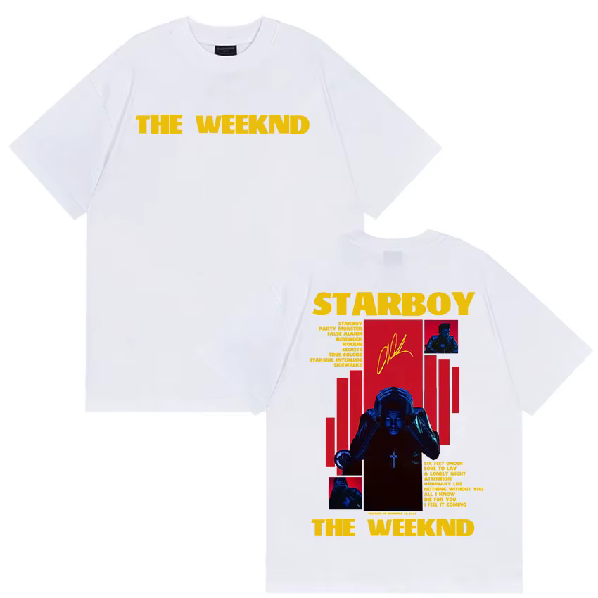 Rappeur THE WEEKND STARBOY Album 2025 Merch t-shirts hommes rue gothique Hip Hop rétro coton à manches courtes T-shirt Y2k Streetwear