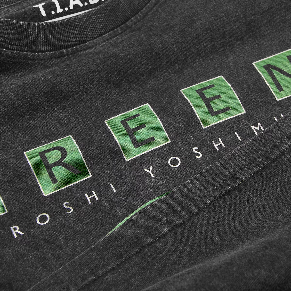 Hiroshi Yoshimura T-Shirt vert Inoyama Land Brian Eno lavé ample épaule tombante rétro hommes manches courtes surdimensionné chemise en coton