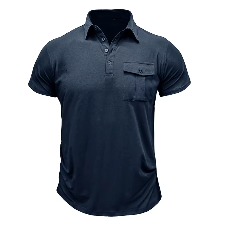 T-shirts bleu marine à manches courtes pour hommes avec poche poitrine