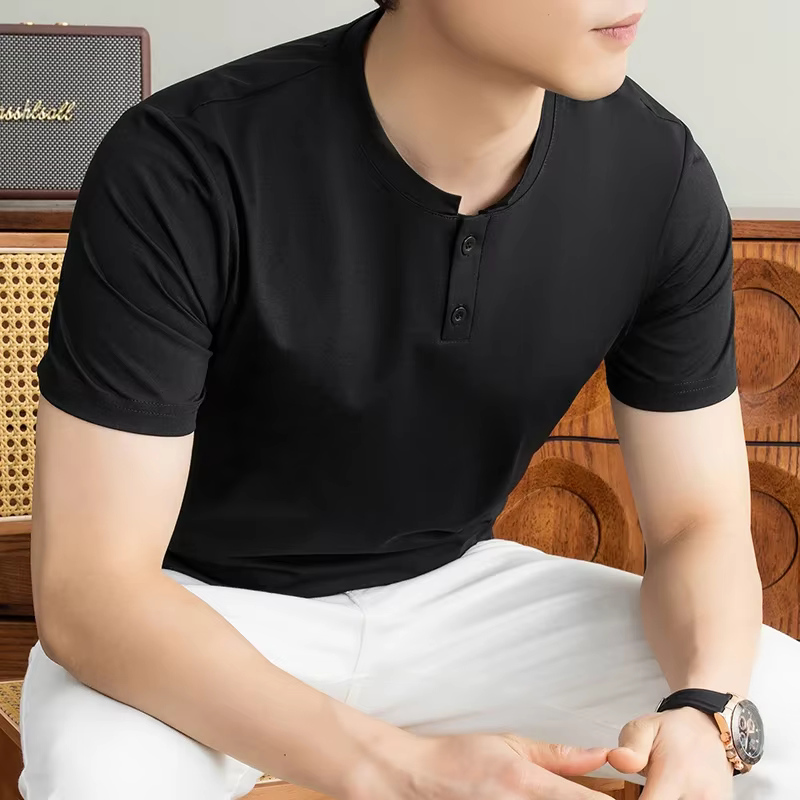 T-shirt Henley uni à manches courtes pour homme
