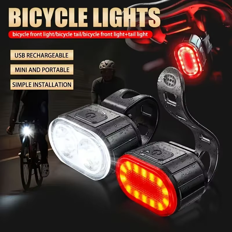 Éclairage de vélo rechargeable, feux avant/arrière, lampe de vélo, lumière LED pour vélo, lampe de poche pour vélo, feu arrière pour vélo, lanterne