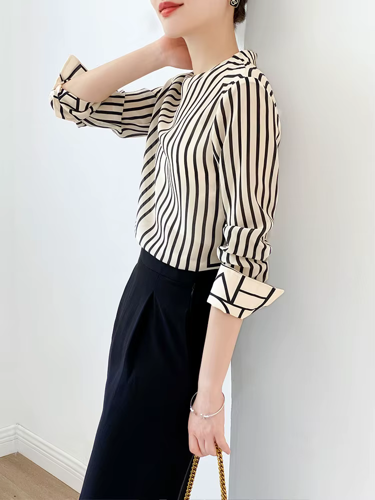 Mode luxe dames chemise France style femme impression blouse à manches longues hauts blusa mujer