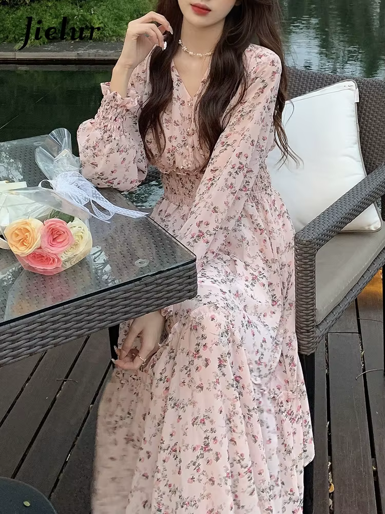 Jielur-Robe Élégante en Mousseline de Soie pour Femme