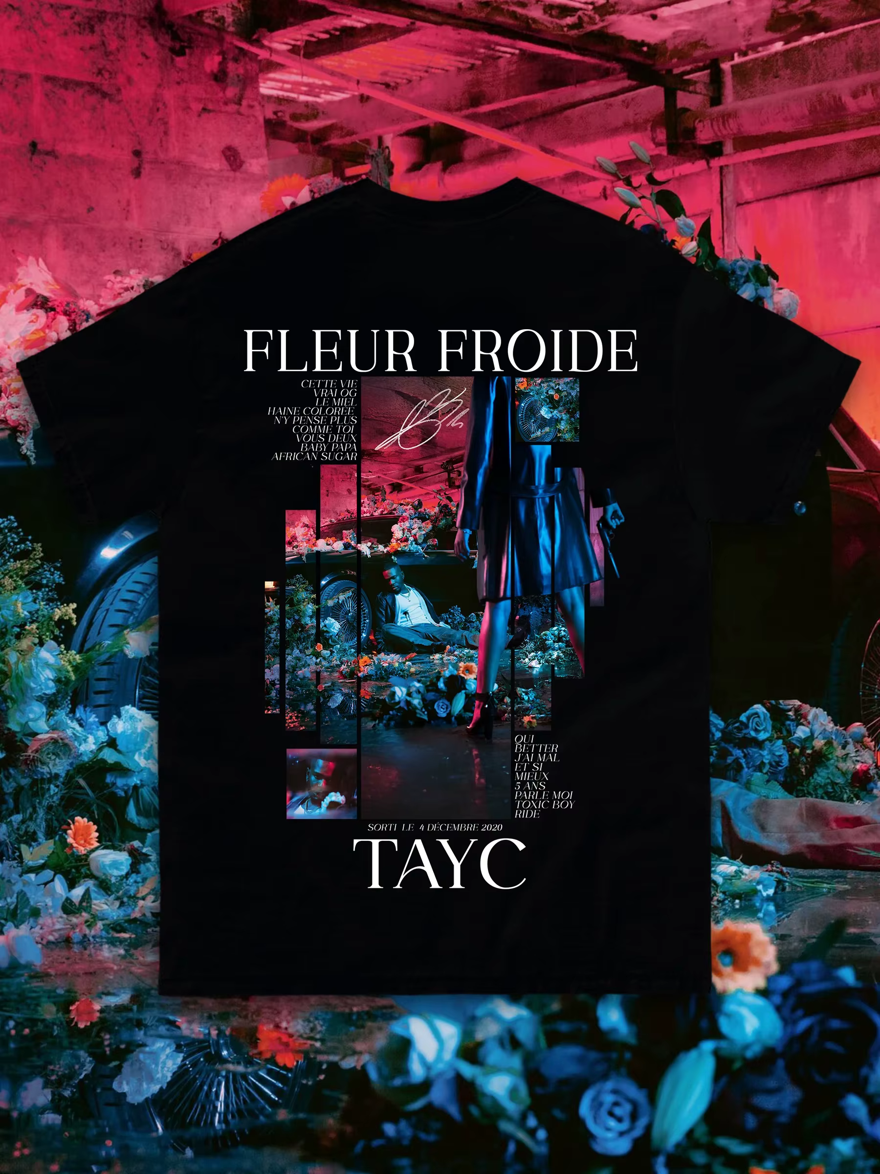 T-shirt graphique Fleur Froide style Tayc français pour hommes et femmes