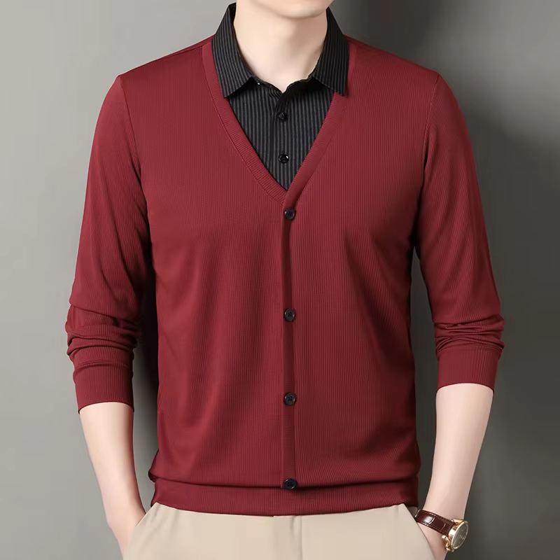 Nouveau Polo Homme 2026 Effet Deux Pièces – T-shirt Décontracté à Manches Longues et Col