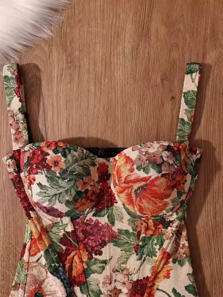 Style français Vintage élégant femmes vêtements Chic Design Floral coupe ajustée Camis mode femme haute rue rétro hauts Corset 2025