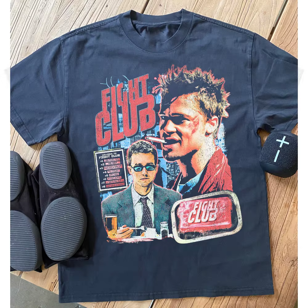 T-shirt imprimé rétro Fight Club Brad Pitt Edward Norton pour hommes et femmes