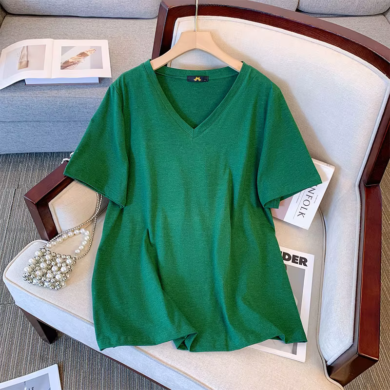 T-shirt ample à manches courtes et col en V pour femme