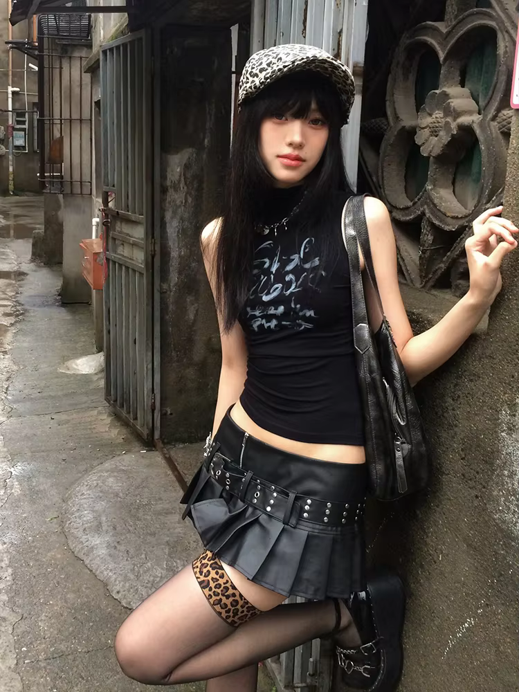 Tonngirls Y2k Vintage débardeurs femmes sans manches imprimé graphique hauts Streetwear années 2000 japonais noir Grunge