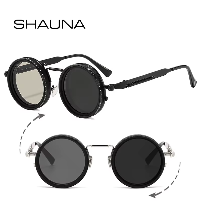 SHAUNA rétro métal rond Punk ND9 niveaux réglable gradation lunettes de soleil femmes polarisées UV400 mode hommes