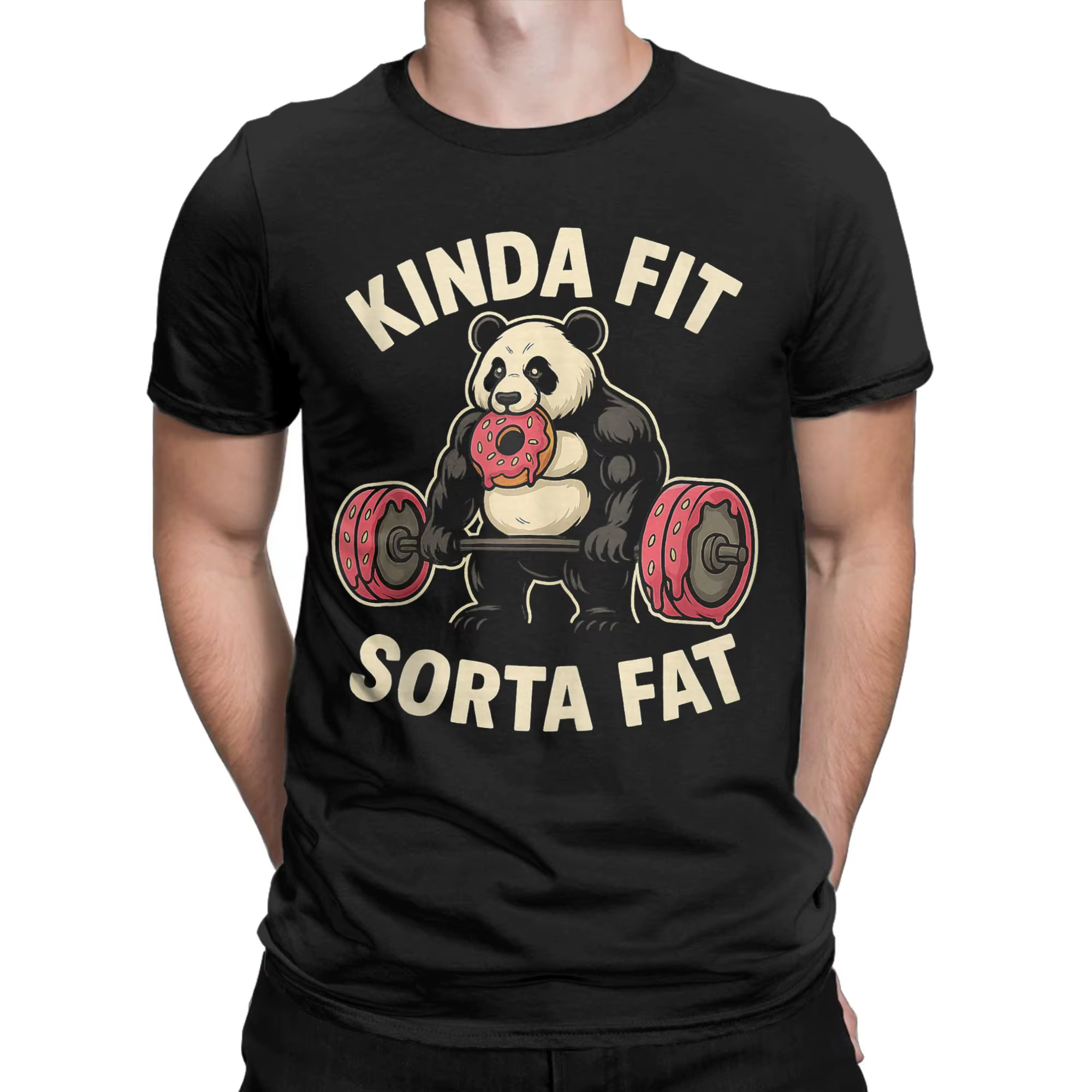 Hommes T-Shirts un peu ajustement Sorta gros amusant gymnase Panda haltérophilie Dunat décontracté coton t-shirt à