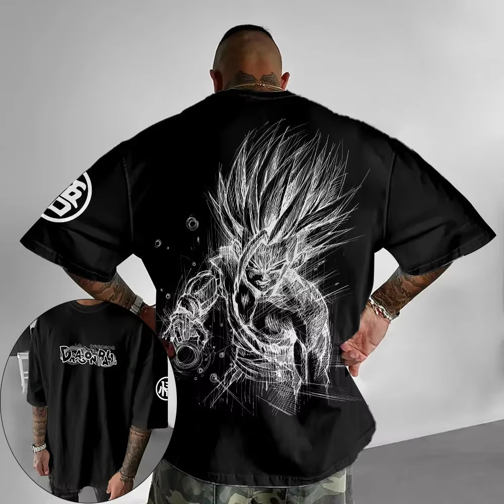 Dragon Ball Animation T-Shirt hommes été nouveau Double face impression ample décontracté Harajuku à la mode à manches courtes Parent-enfant haut
