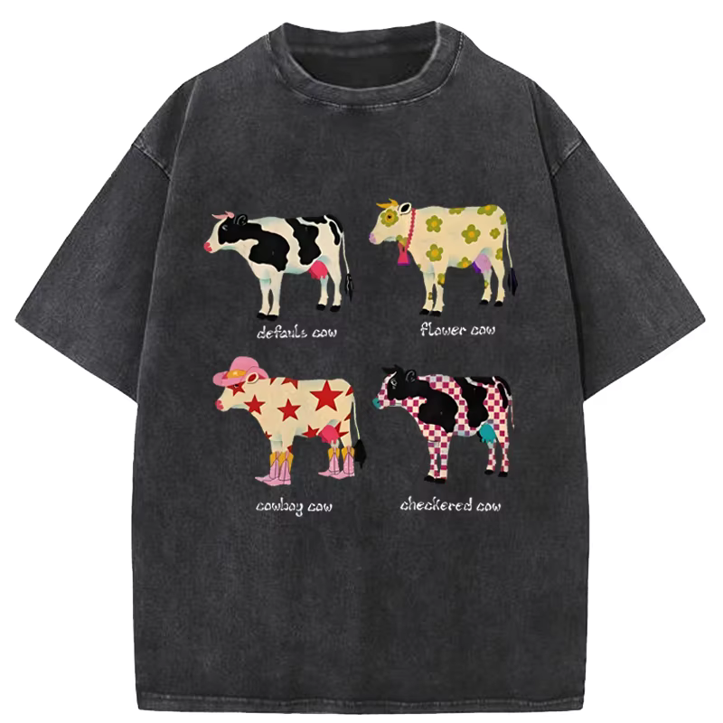 Mode mignon dessin animé vache imprimé T-Shirt pur coton lavé épaule col rond Style neutre tendance nouveau haute qualité manches courtes