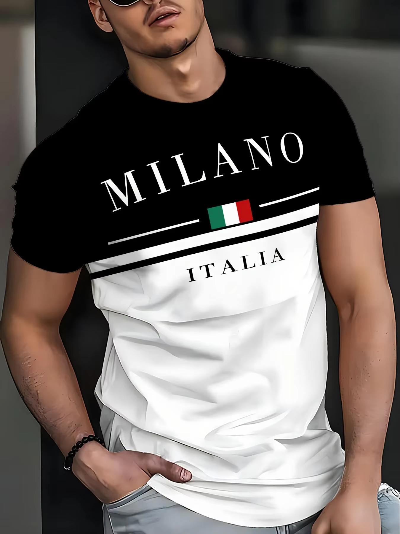 Italia Milano lettre motif 3D imprimé hommes t-shirts à manches courtes décontracté hauts