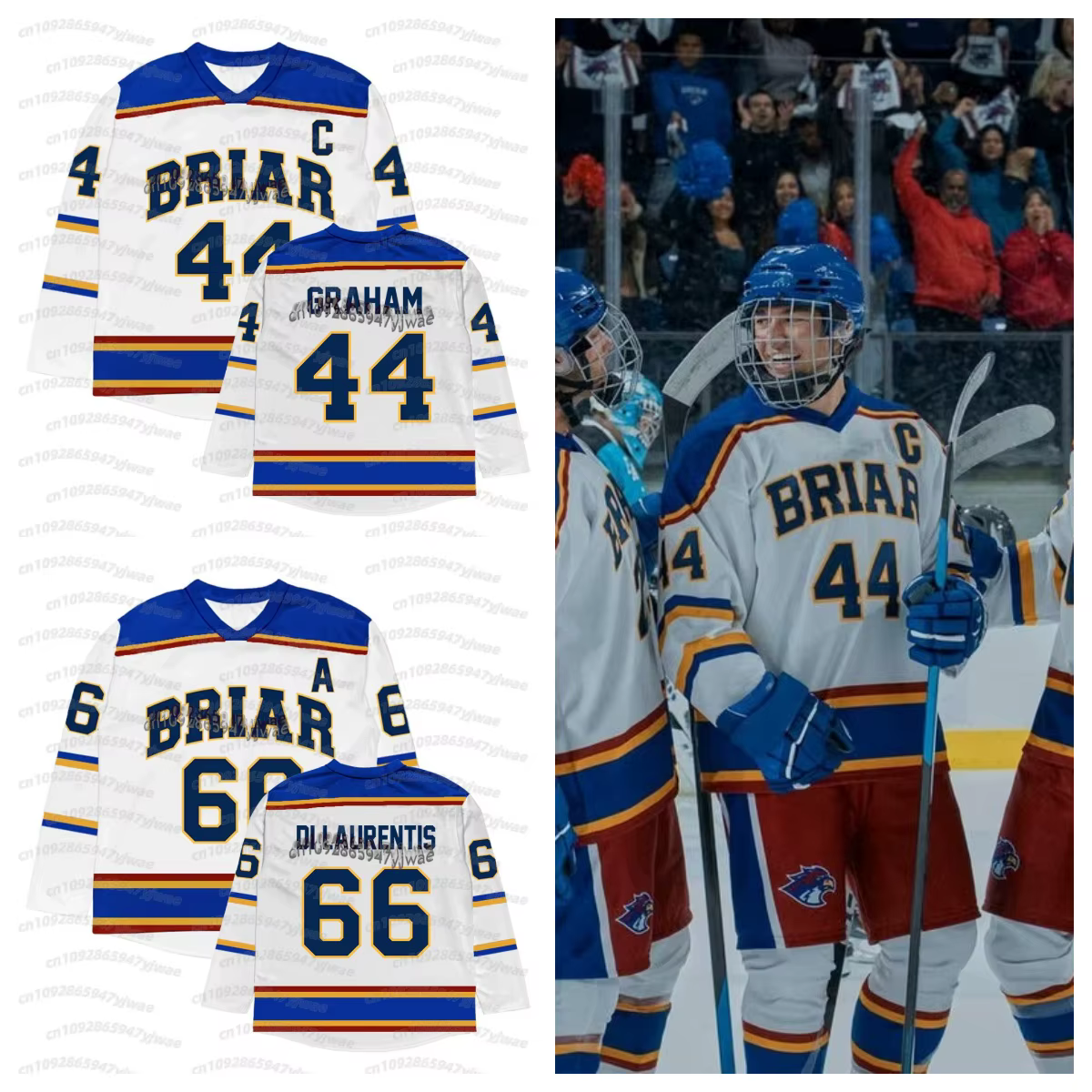 T-Shirt pour hommes Off Campus Briar University Hockey Jersey Graham 44 22 DI LAURENTIS 66 Tucker46