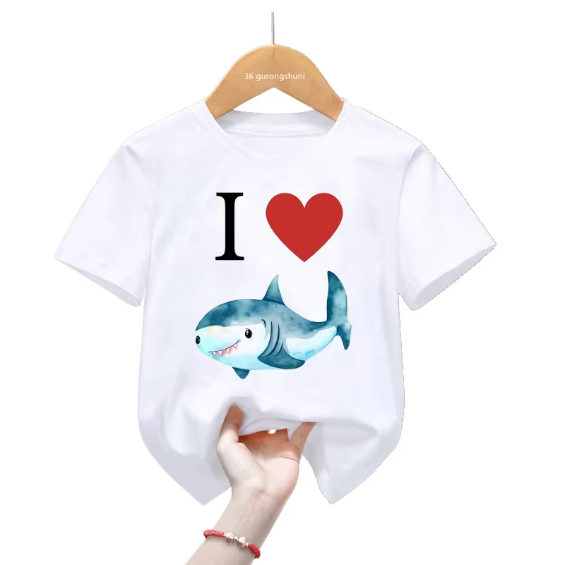 T-shirt imprimé graphique requin mignon pour filles et garçons