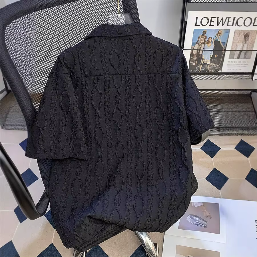 Chemise de plage ample à col cubain texturé à manches courtes pour homme – Tissu mélangé décontracté d'été à haute résistance des couleurs – Mode jeune