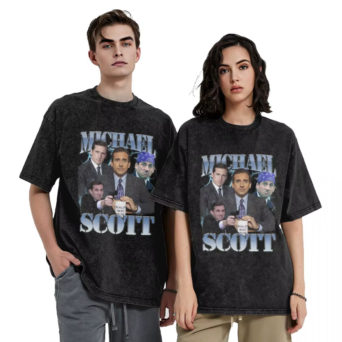 Michael Scott 90s T-Shirts délavés Streetwear Hip Hop mode