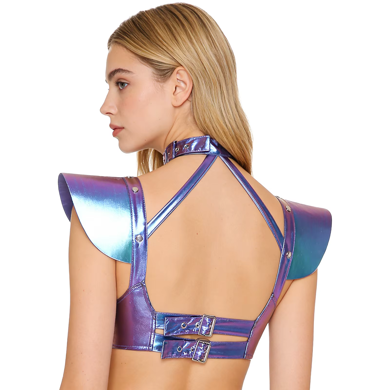 Haut court gothique métallisé brillant pour femme