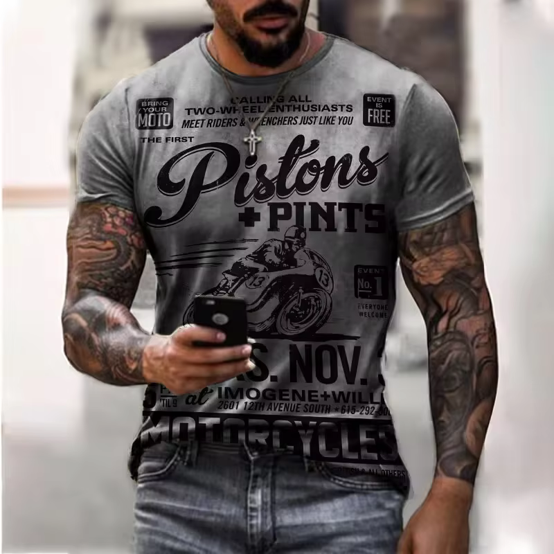 Vintage hommes t-shirt 3D rétro moto t-shirts