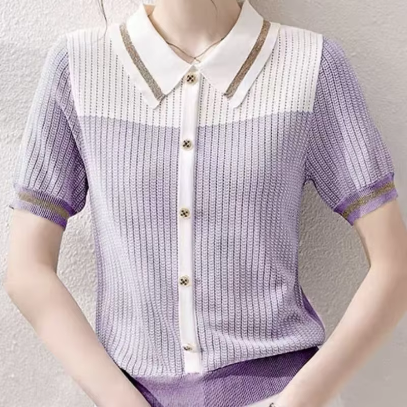 Polo femme bouton T-shirts tricoté mince