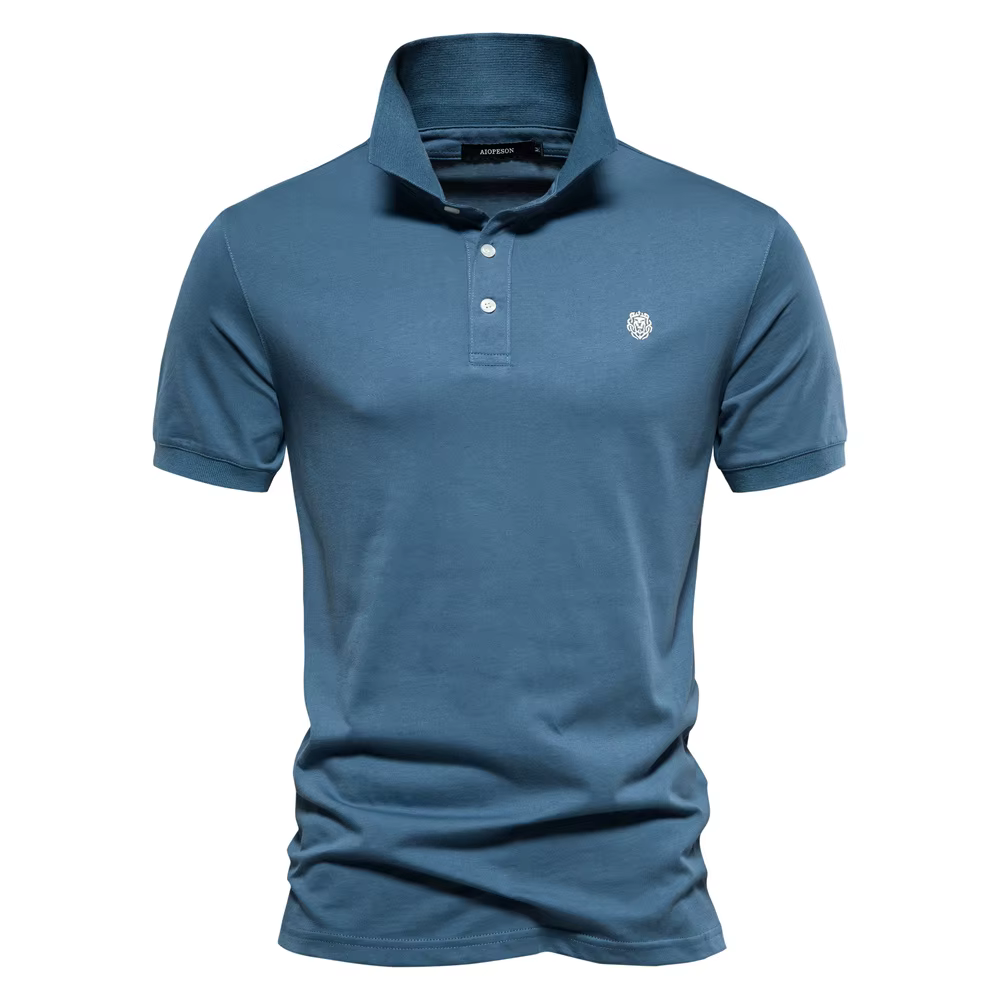 AIOPESON 100% coton broderie hommes polos couleur unie à manches courtes
