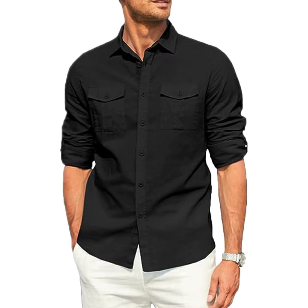 Chemise pour hommes Double poche coton lin