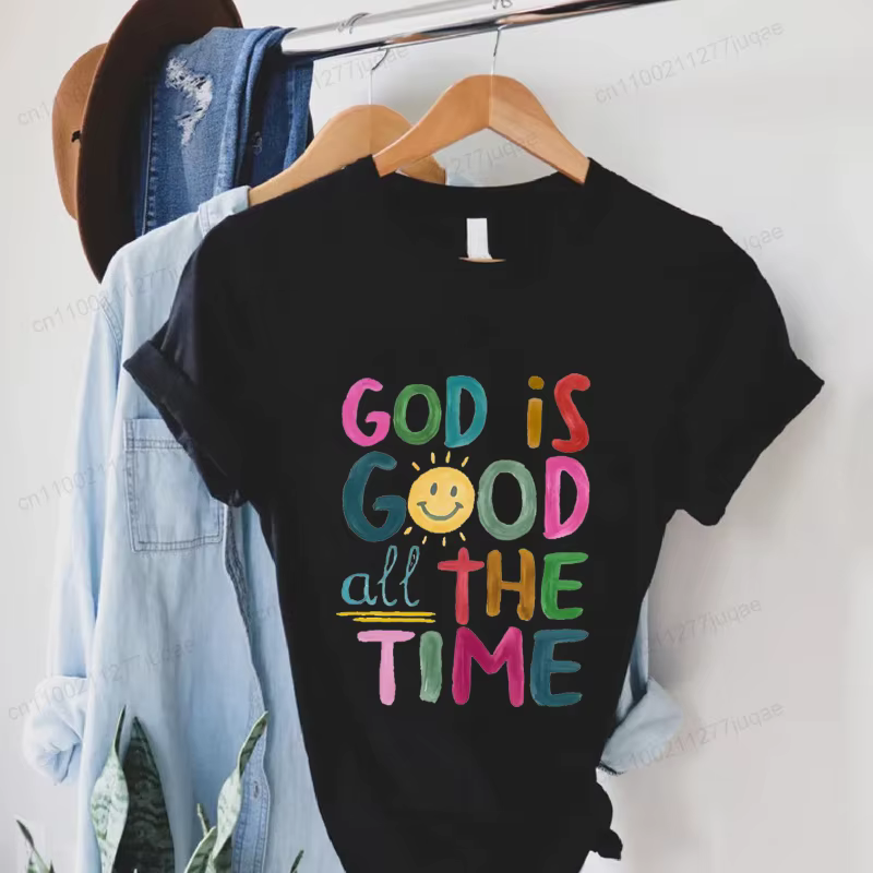 Dieu est bon tout le temps imprimer T-Shirts femmes été t-shirt verset de la Bible hauts drôles