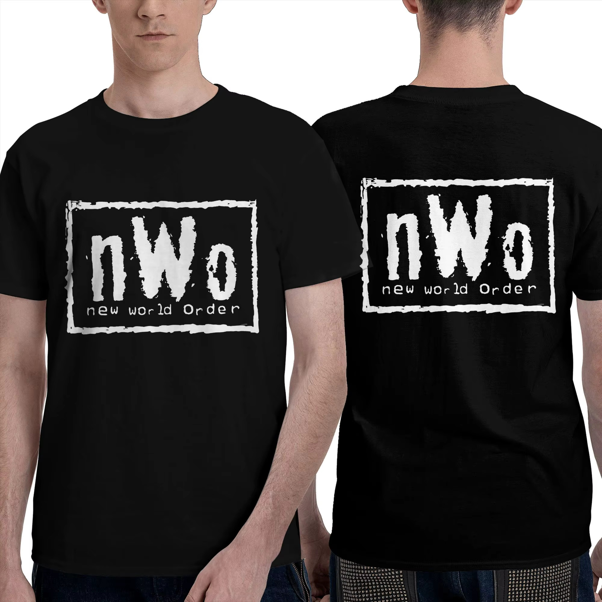 T-Shirt NWO New World Order Wrestling pour hommes, double face, grande taille, col rond, en coton, manches courtes, été