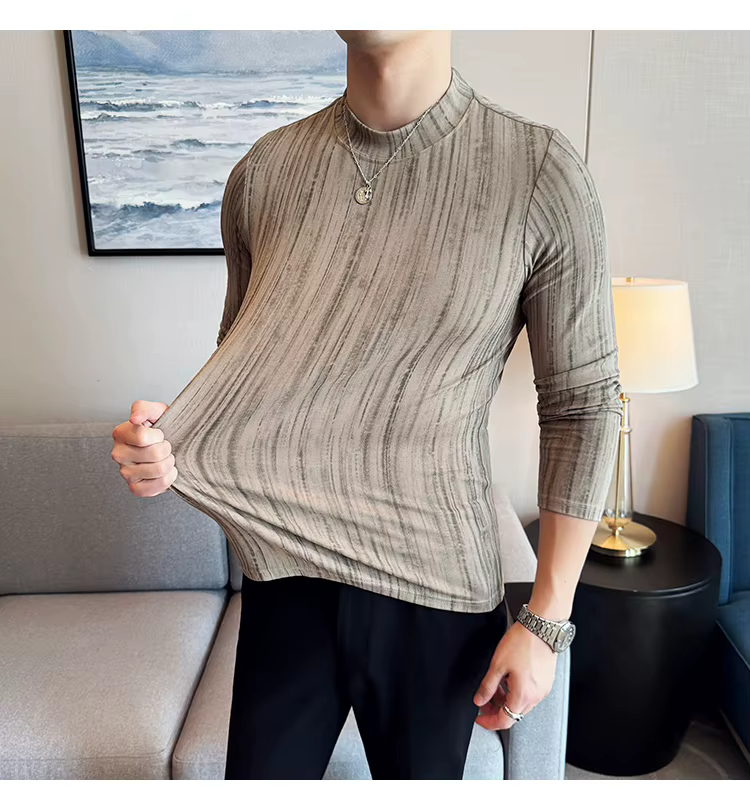 T-shirt à manches longues en coton rayé pour homme