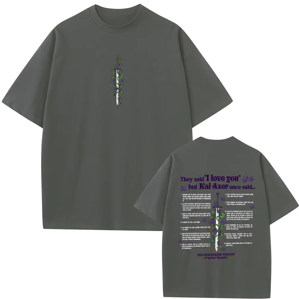 Kai Azer I Love You in Powerless T-shirt Homme Femme Y2k Harajuku Esthétique T-shirts Unisexe Décontracté Coton Oversize