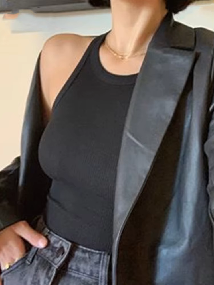 Débardeur en tricot côtelé vert pour femme