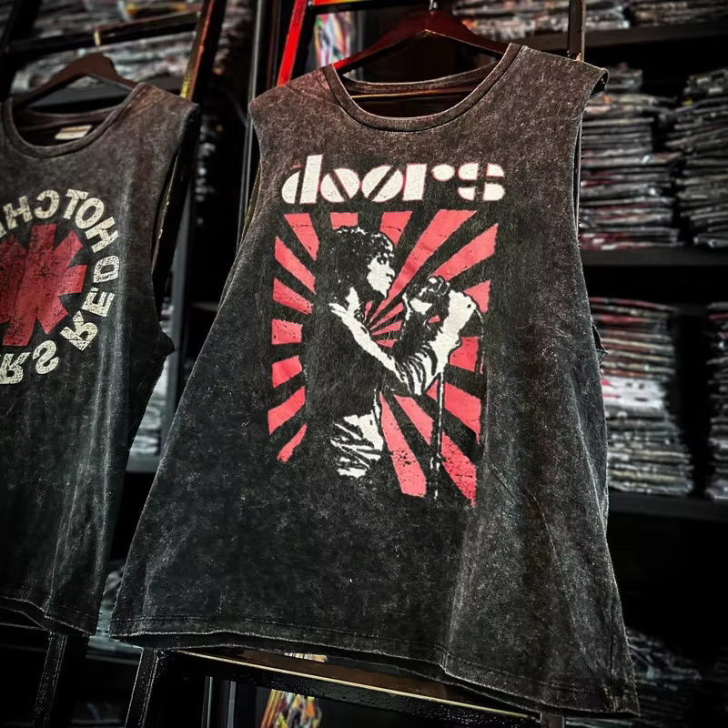 American Rock Band imprimé Vintage lavé sport gilet coton sans manches hommes T-shirt Hip-hop vêtements