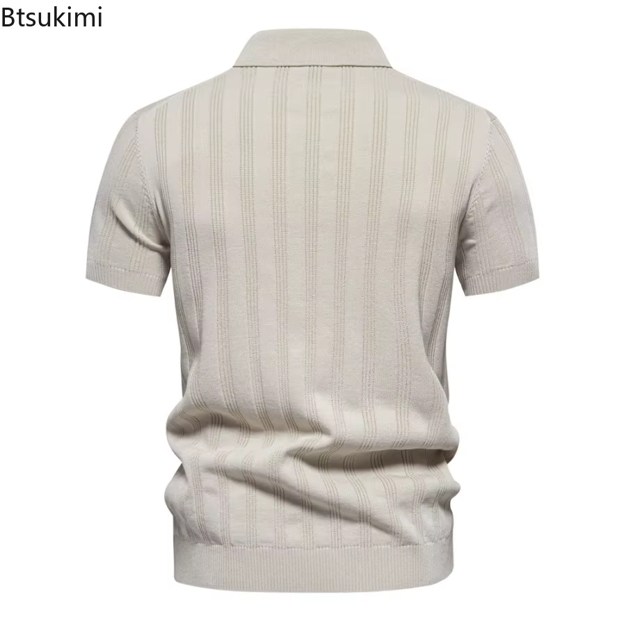 Nouveaux Polos en Maille Côtelée pour Hommes Été 2026 – Chemises Décontractées Haut de Gamme Tendance pour Affaires –