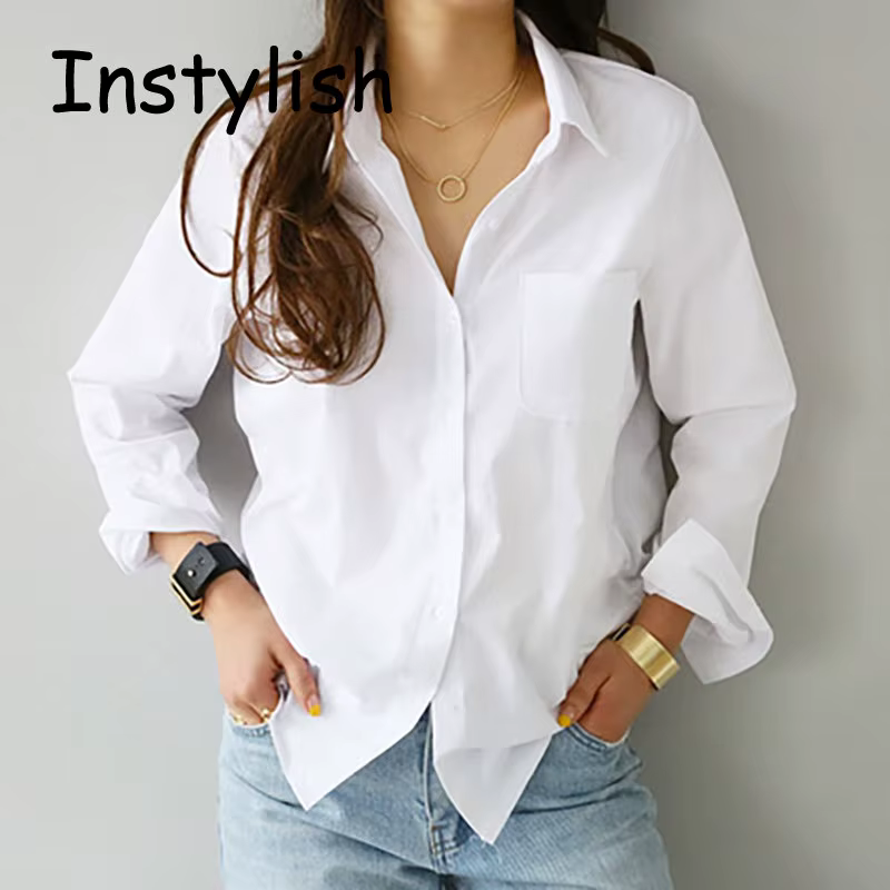 Chemise blanche à manches longues pour femmes