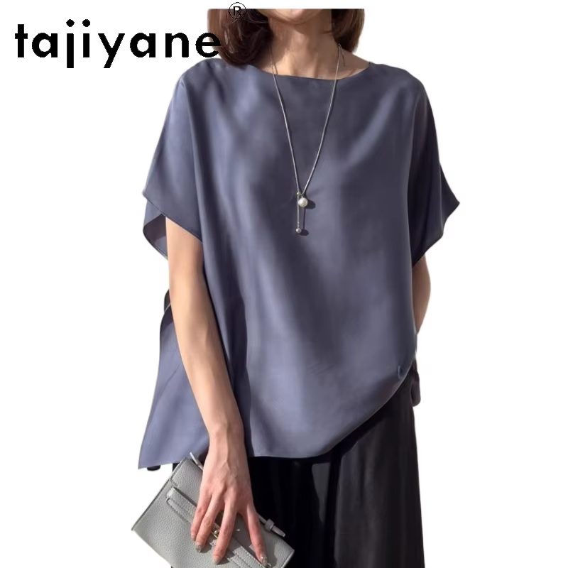 TAJIYANE 93% soie de mûrier t-shirts pour femme décontracté manches chauve-souris T-shirt 19 Mommes hauts d'été 2025 dames vêtements Футlıkkus