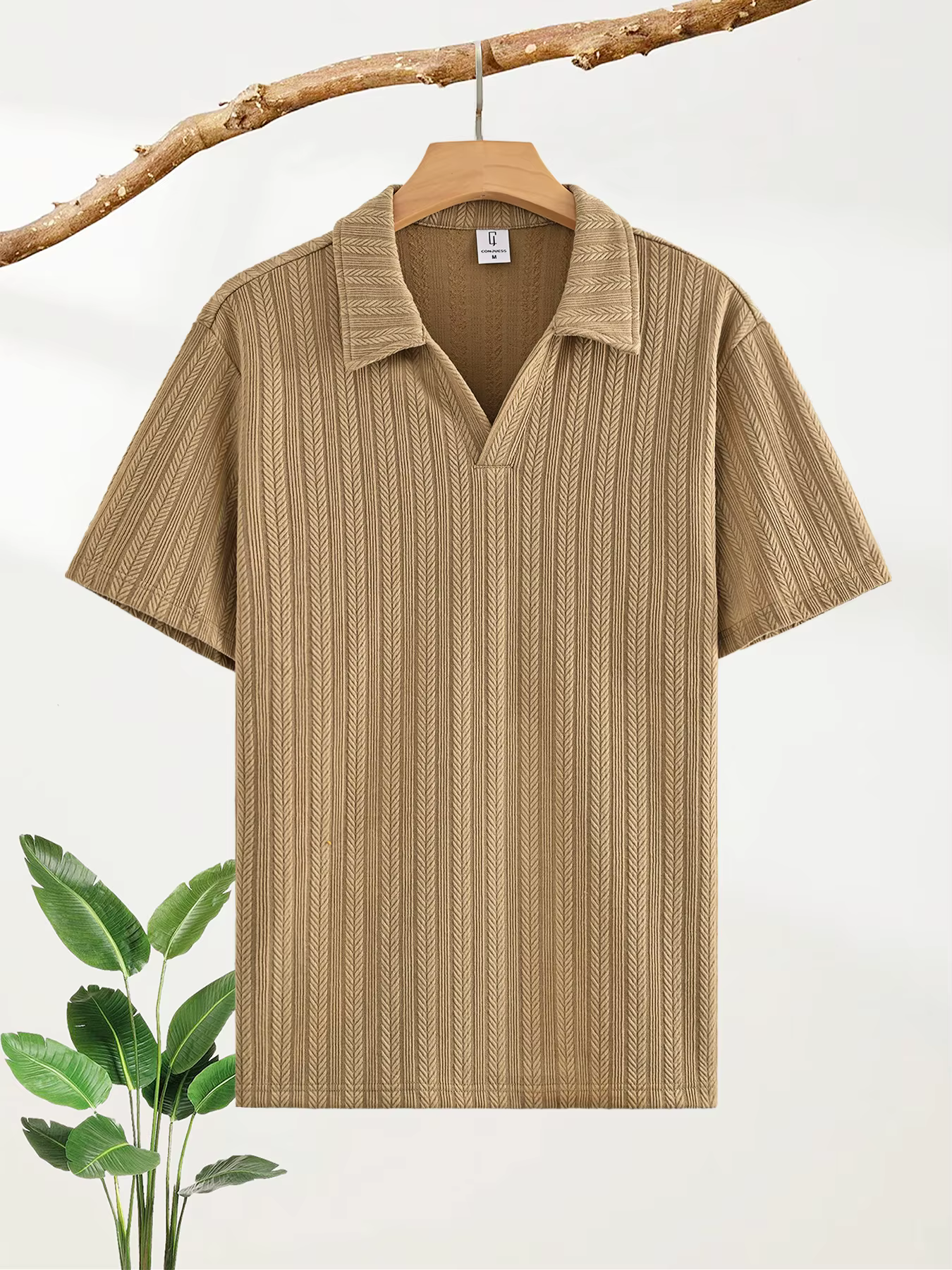 Polo pour homme en tricot jacquard tridimensionnel à manches courtes avec col demi-zip en V