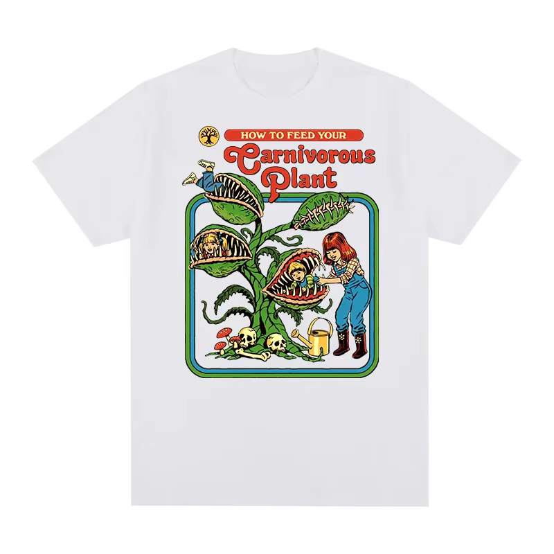T-shirt Vintage Plante Carnivore en Coton Pur Respirant pour Homme