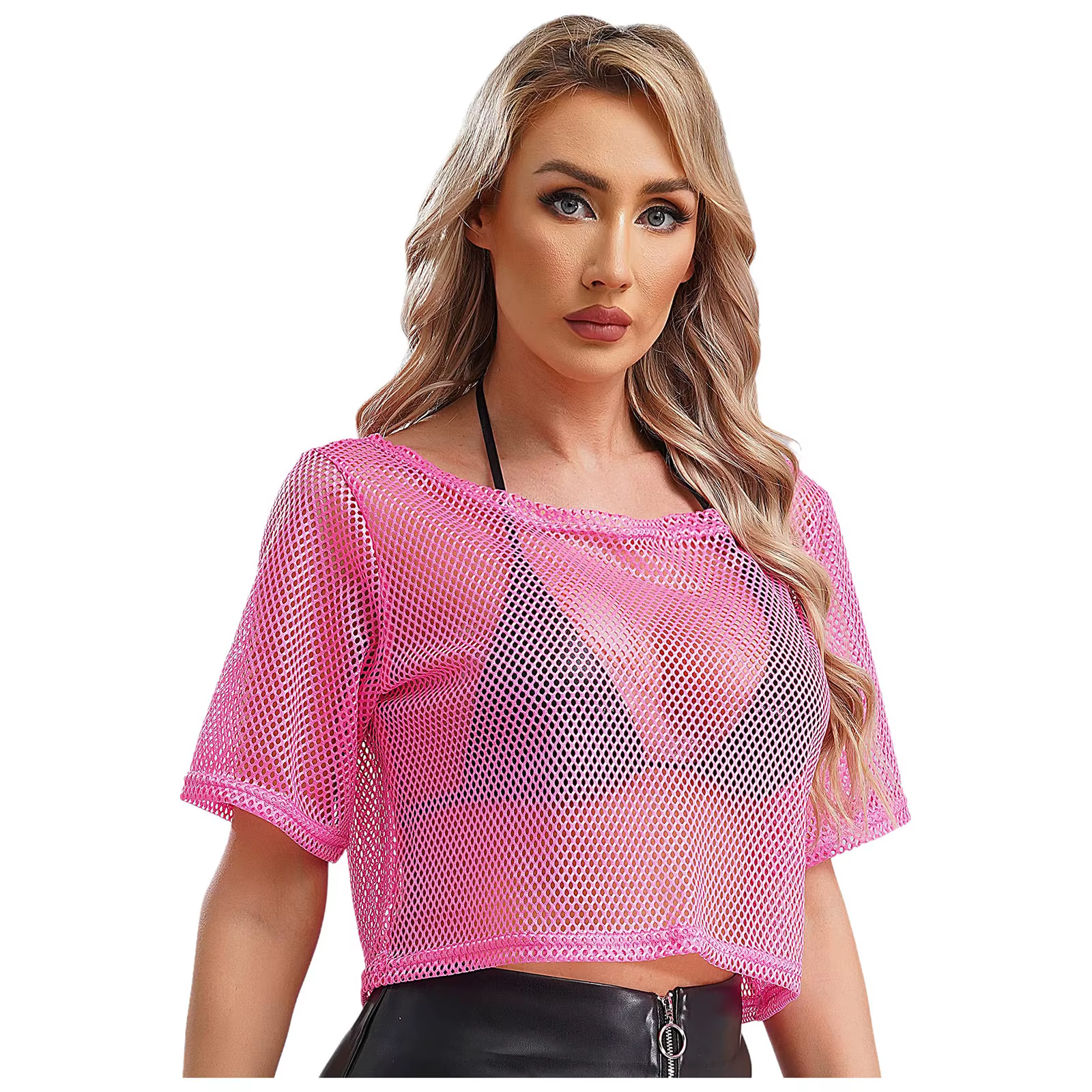 T-shirt en résille Chang des années 80 néon pour femme