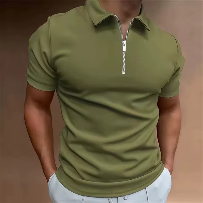 Mode hommes couleur unie fermetures éclair Polos T-Shirts été à manches courtes rue mâle noir POLO t-shirt 6XL grande taille décontracté hauts