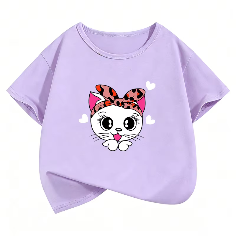 T-shirts décontractés pour enfants avec motif chat
