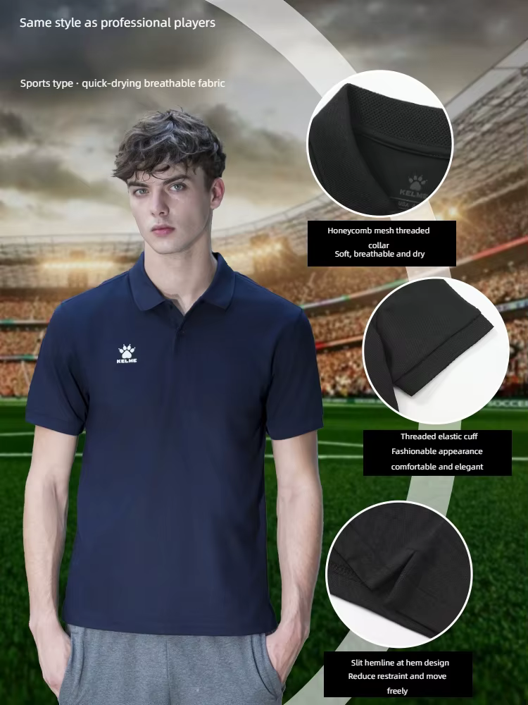 Kelme Polo hommes été séchage rapide à manches courtes T-shirt Club formation Football uniformes chemise de Culture personnalisé
