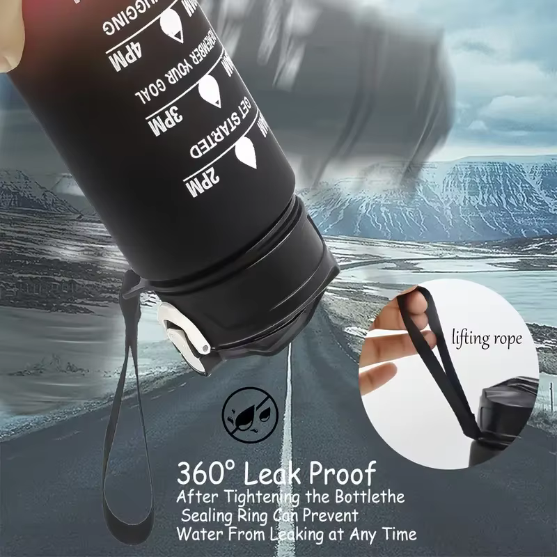 Bouteille d'eau de sport avec paille de suivi du temps, couvercle à rabat verrouillable, idéal pour les aventures en plein air, facile à transporter
