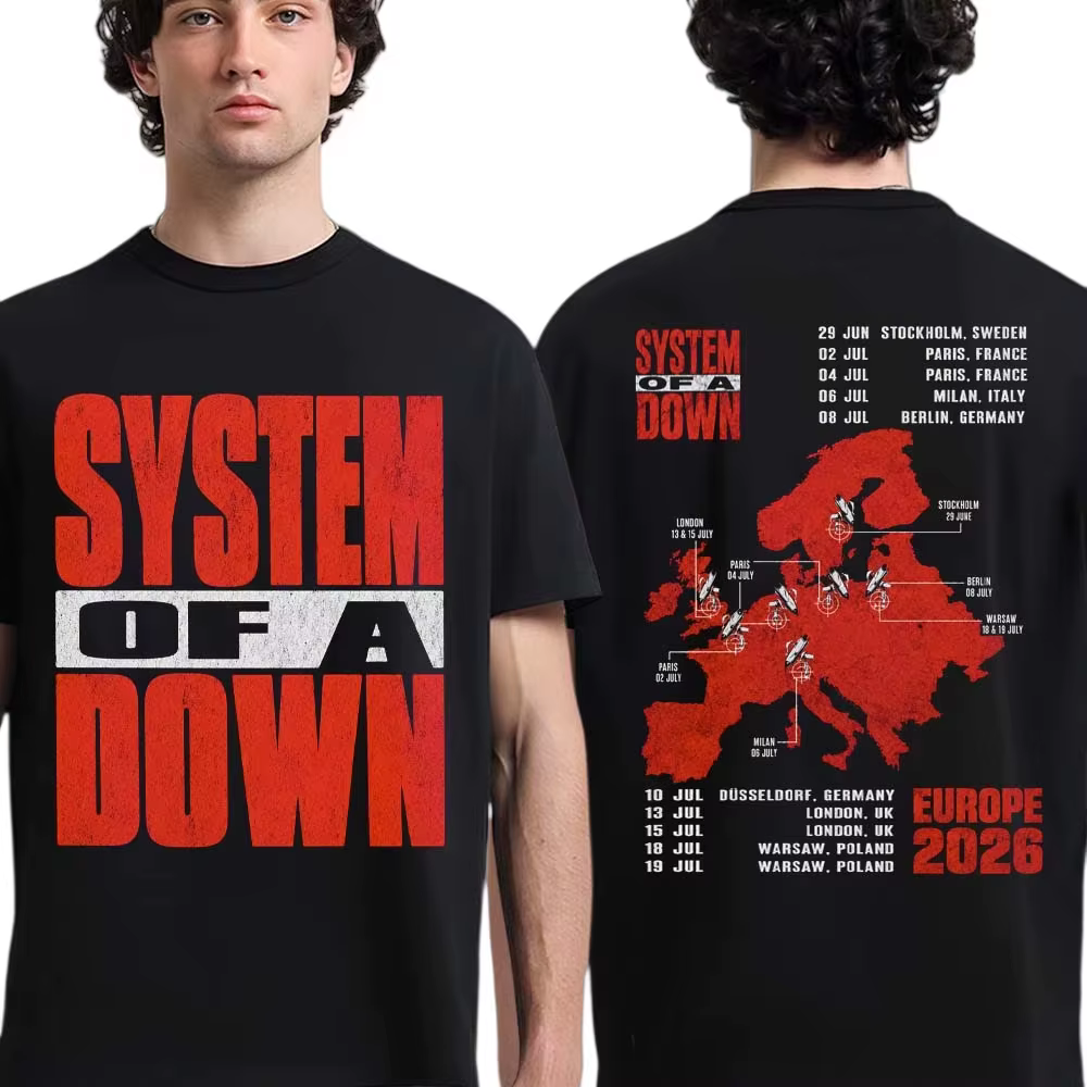 T-shirt System of A Down EU et UK Tour 2026 100% Coton Été Homme et Femme Y2K Populaire Cadeau Fans Hauts T-shirts