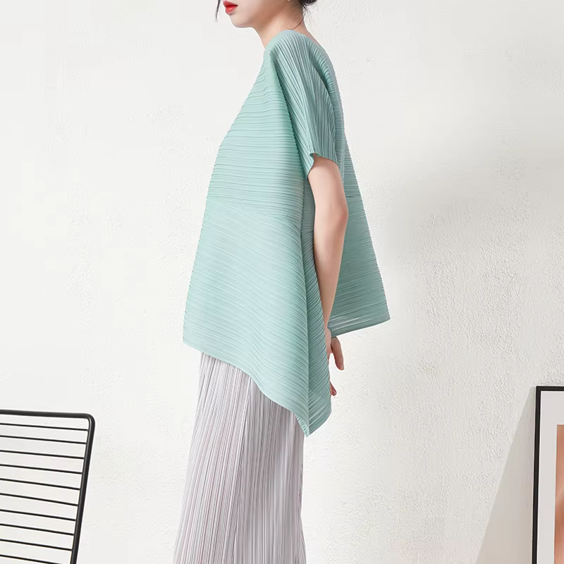 Miyake haut court plissé 2025 été nouveau Design irrégulier ample grande taille col rond T-shirt à manches courtes